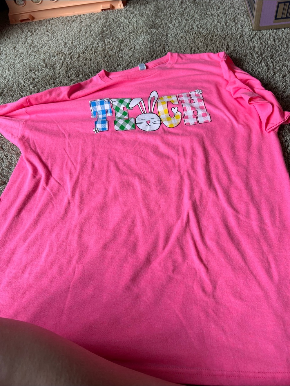 Pink womens Graphic Tee with Bunny Lettering